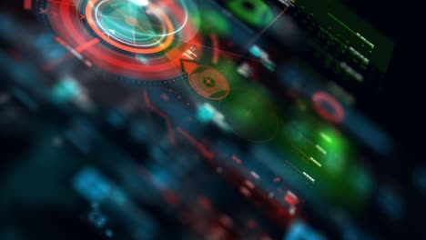 puntero objetivo y interfaz de usuario futurista hud gui elemento de número de texto digital para tecnología cibernética concepto con poca profundidad de campo oscuro y procesado de grano