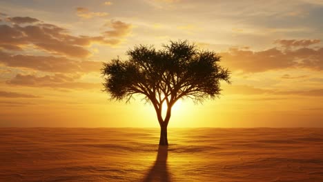 a stunning sunset casts rich golden hues across a serene landscape, highlighting a solitary tree that stands majestically alone