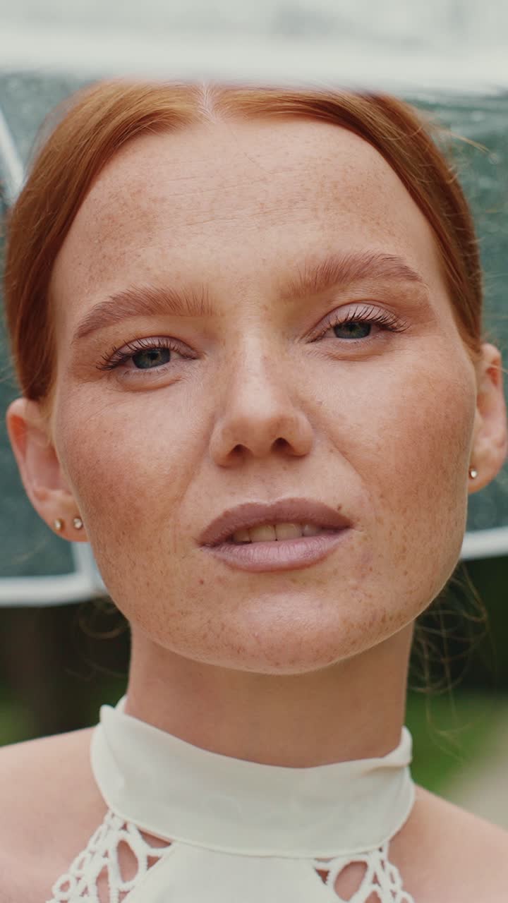 Woman Portrait Under Umbrella in the Rain