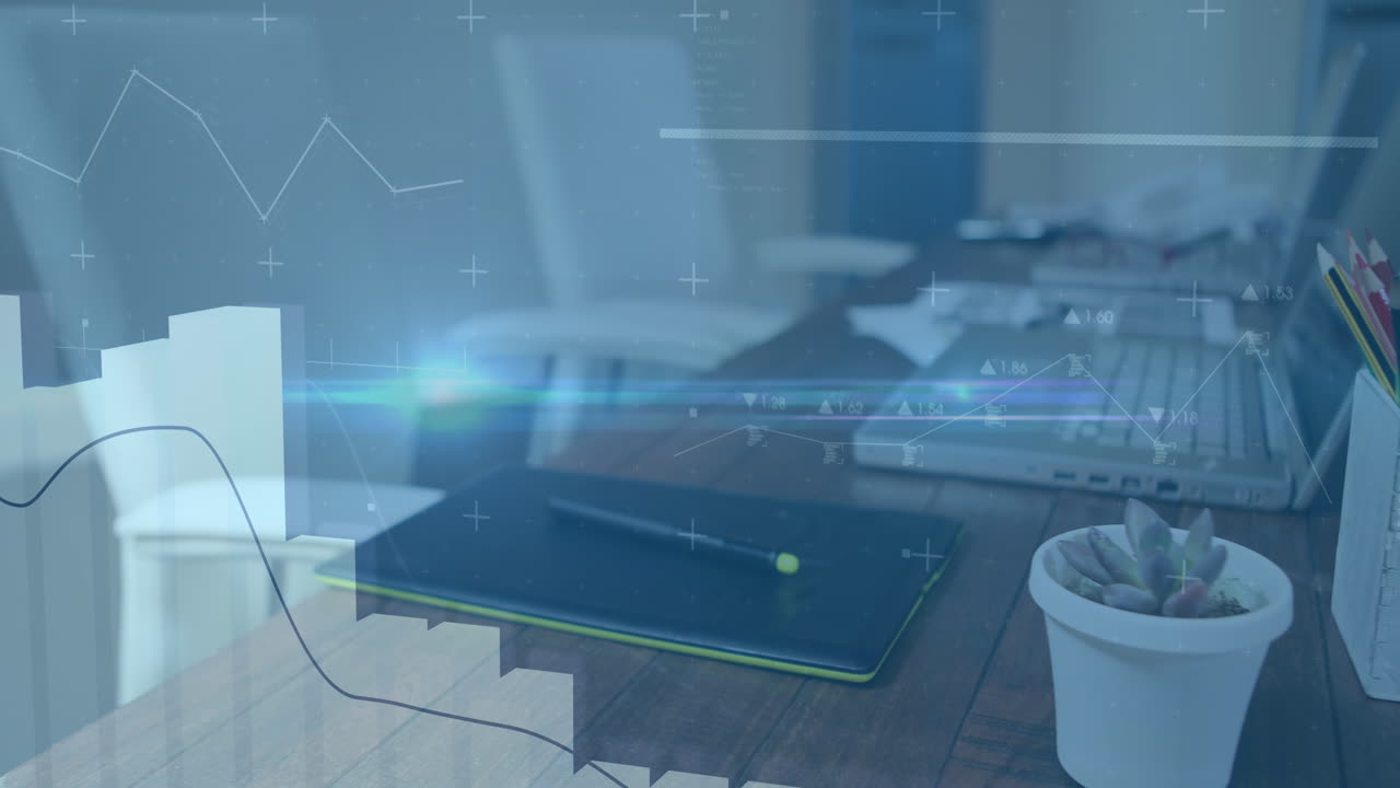 비어있는 사무실에서 데이터 처리의 애니메이션