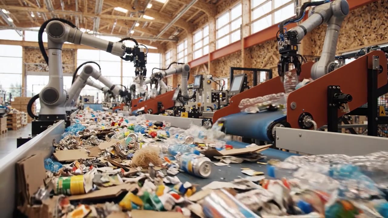 Automated Waste Sorting Facility Utilizing Robotic Arms to Process Recycling Materials Effectively for a Cleaner and Sustainable Environment