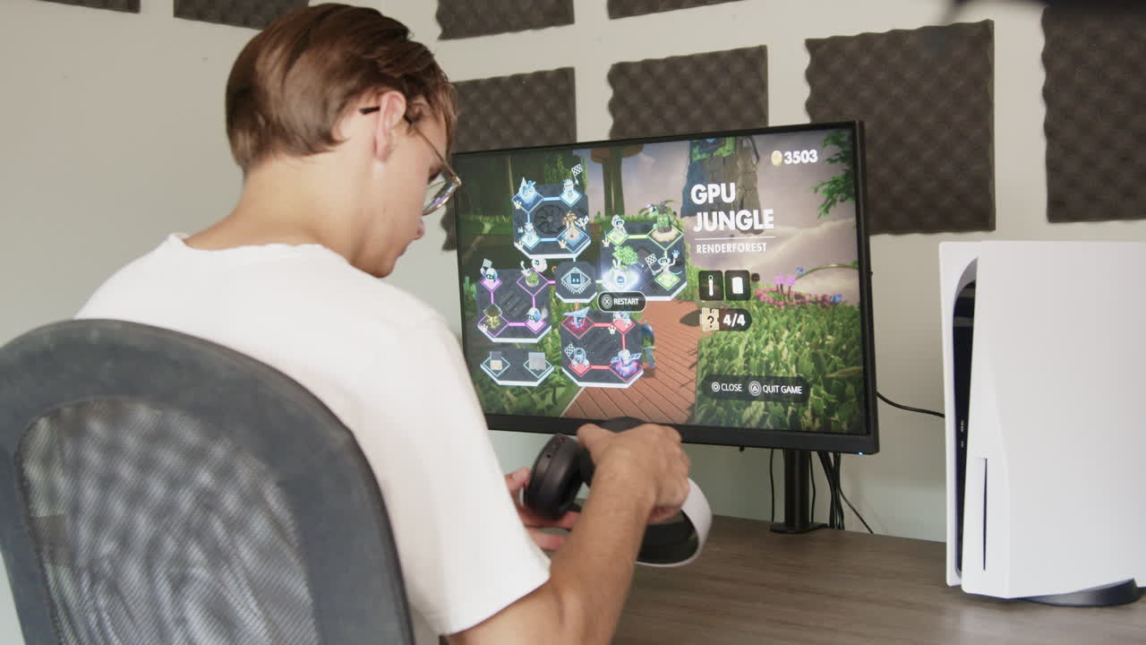 소년은 그의 게임 설정으로 걸어 선택