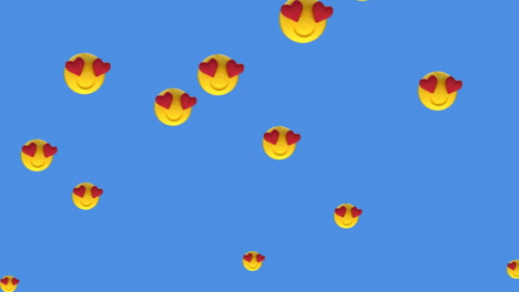 animación digital de múltiples ojos de corazón cara emojis flotando contra un fondo azul