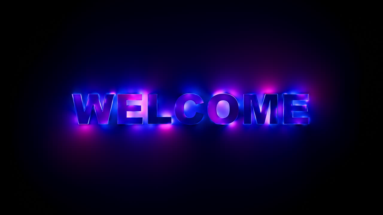 Neon Welcome Text Loop with Futuristic Glowing Gradient Lighting. Looped animation. 3D rendering