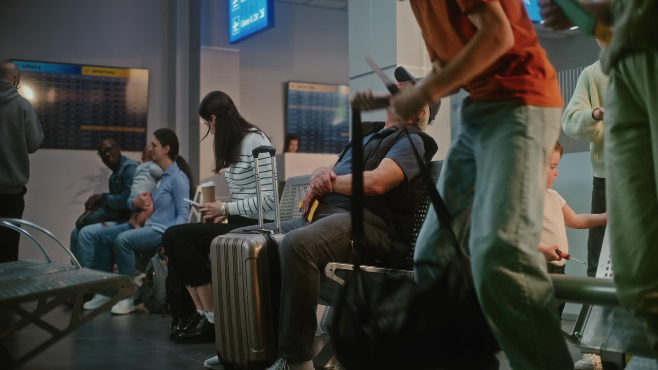Tired Traveler at Airport Waiting Lounge