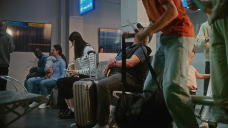 tired traveler at airport waiting lounge