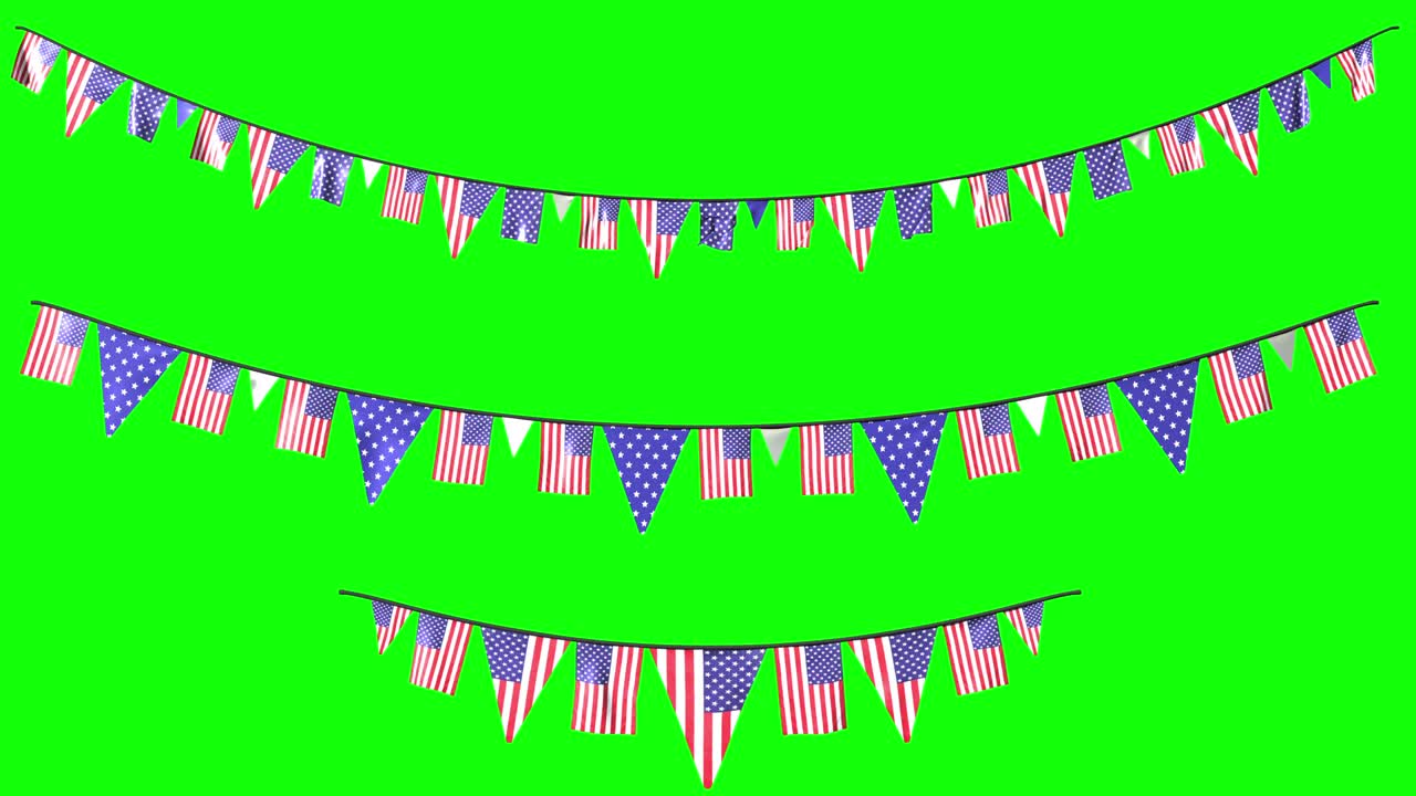 미국 독립의 날을 기념하기 위해 국가 장식품을 매달고 있습니다. 7 월 4 일 알파 채널과 함께 녹색에