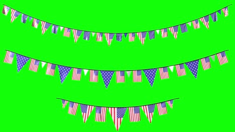 hanging national decorations for us independence day 4th of july on green with alpha channel