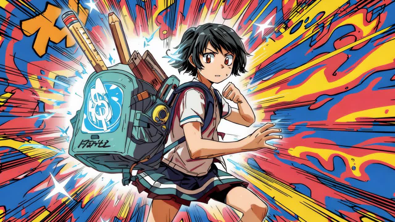 Anime Girl Running with Backpack