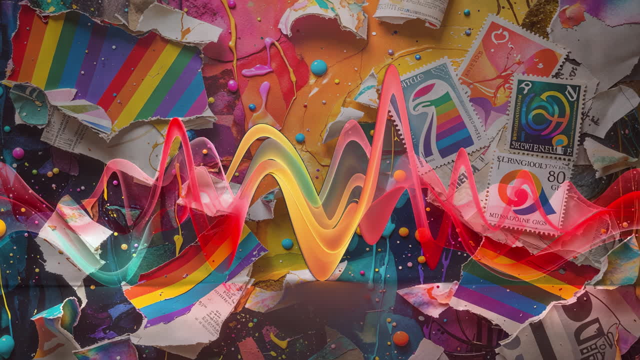 Dynamic Abstract Rainbow Collage with Luminous Wave