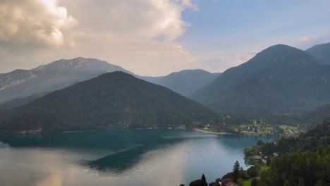 Especially-beauty-lake-ledro-amidst-imposing-mountain-amphitheater-in-Trentino,-Italy