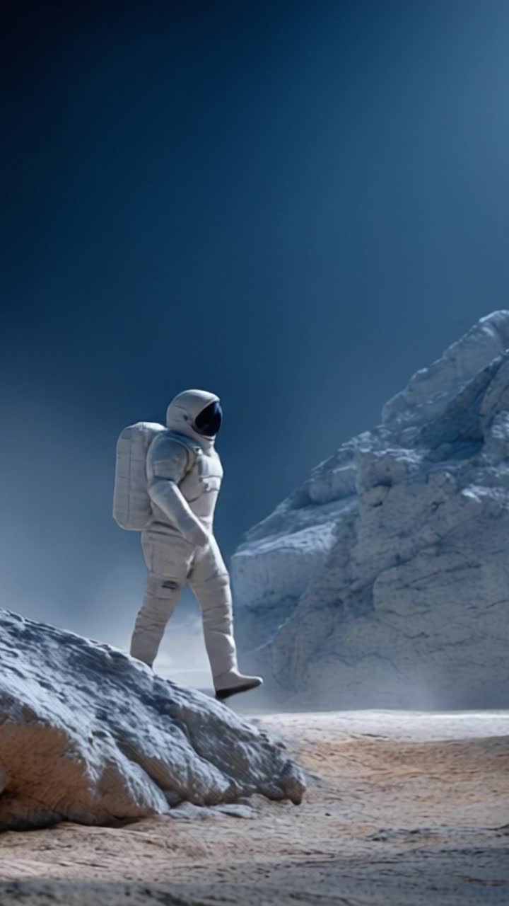 An astronaut explores a distant lunar landscape, showcasing humanity's quest for knowledge and adventure in the vastness of space and the mysteries beyond Earth