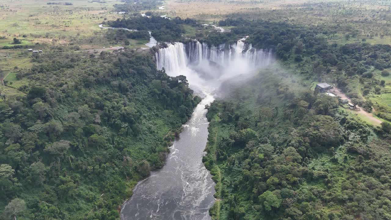 Breathtaking aerial overview of the massive Calandula Falls on the Lucala River, Calandula Municipality, Malanje Province, Angola, Africa
