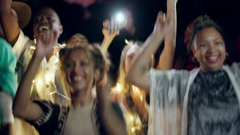 festival, night dance and outdoor with young woman