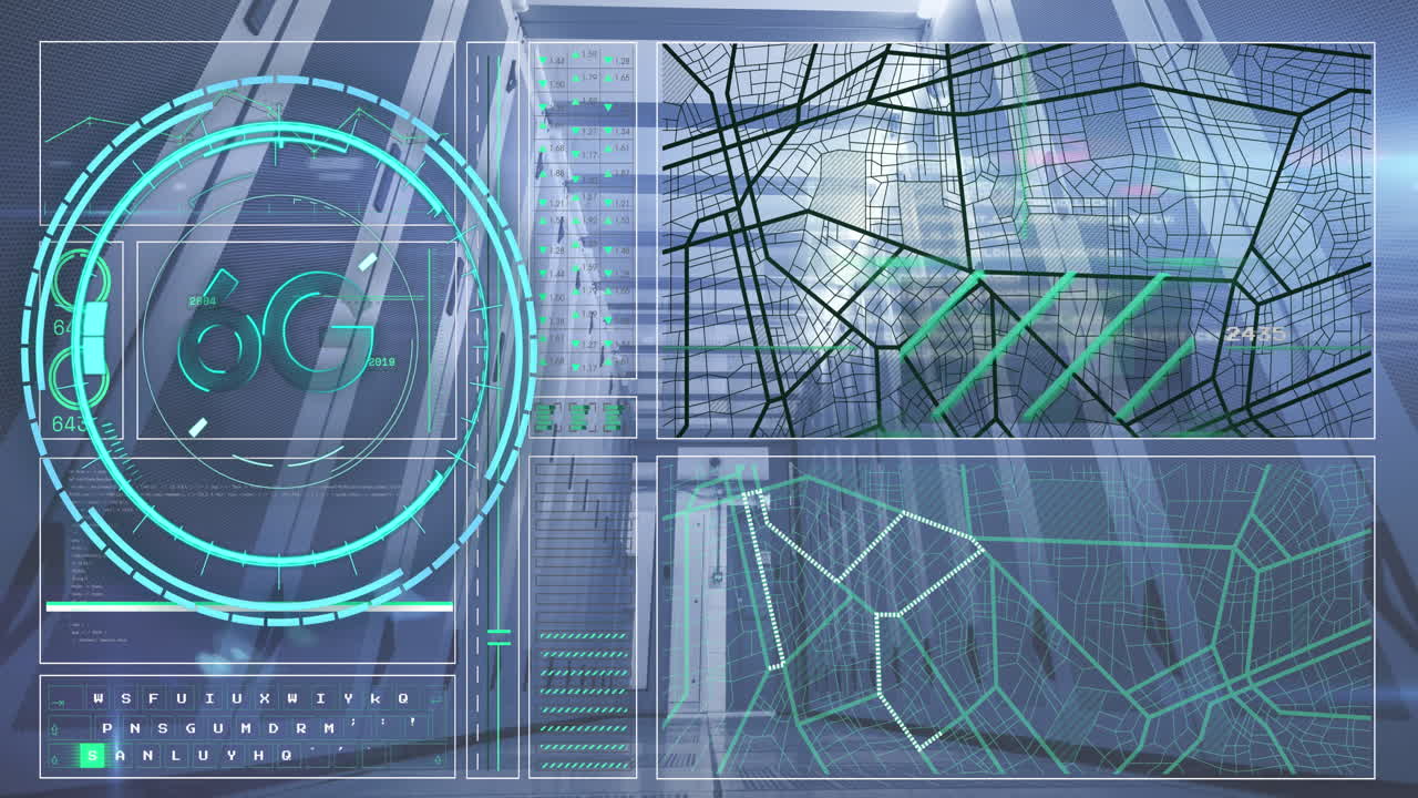 animación de texto 6g y conexiones a través de servidores informáticos
