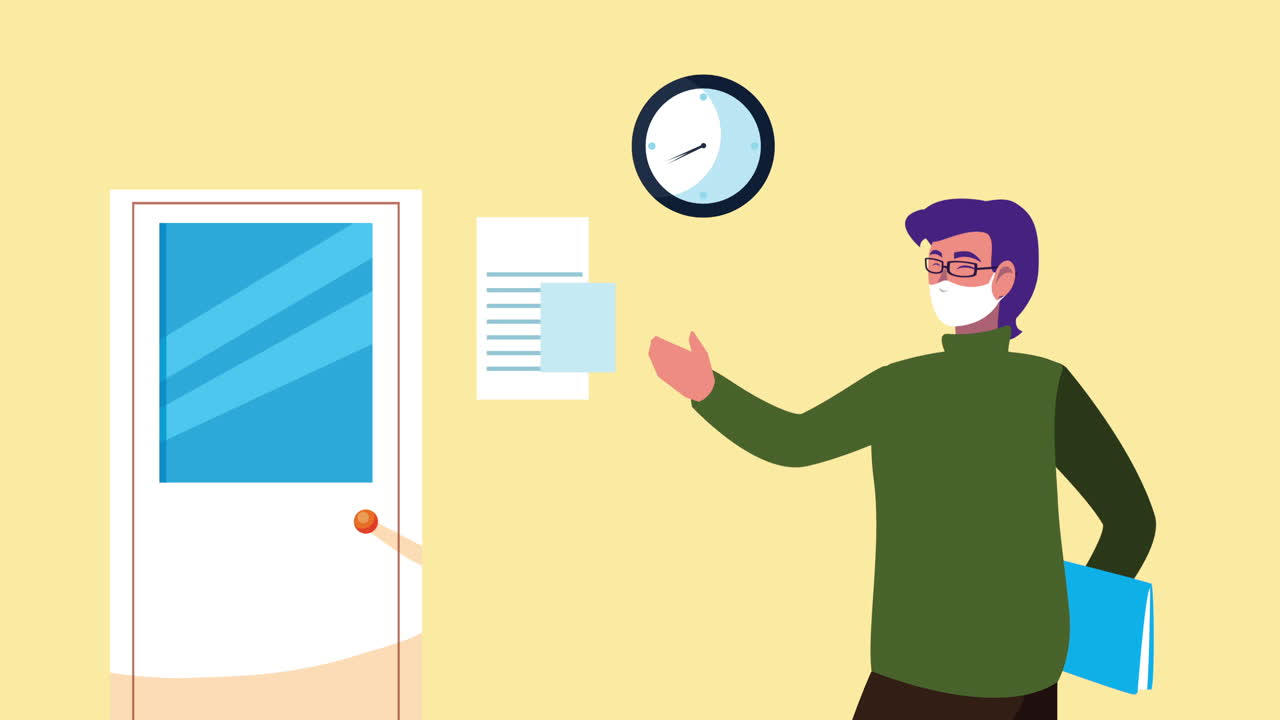 male teacher wearing medical mask for covid19 in classroom