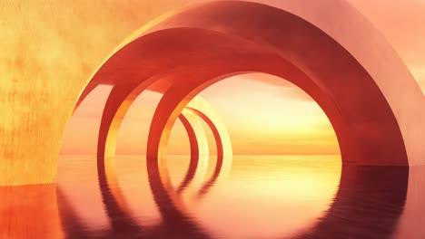 sunset over water archway