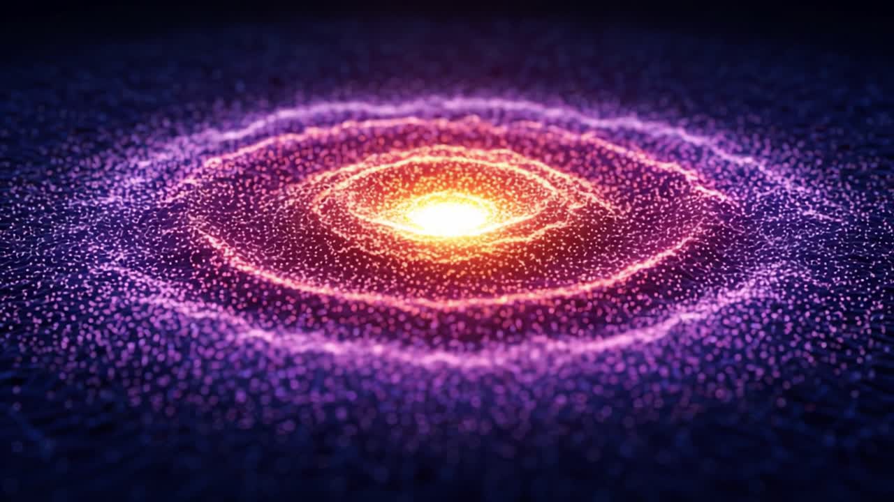 A Mesmerizing Glimpse into Cosmic Energy: A Vibrant Spiral of Colorful Particles Radiating from a Central Point in a Digital Universe