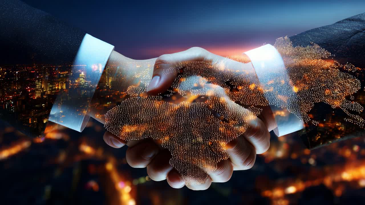Global Partnership: Capturing the Essence of Collaboration Through a Firm Handshake Overlaid with a Vibrant World Map, Symbolizing Unity and Connectivity Across Continents