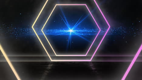 la animación de túnel hexagonal de neón con estrellas mezcla vibraciones de juegos abstractos y vintage.