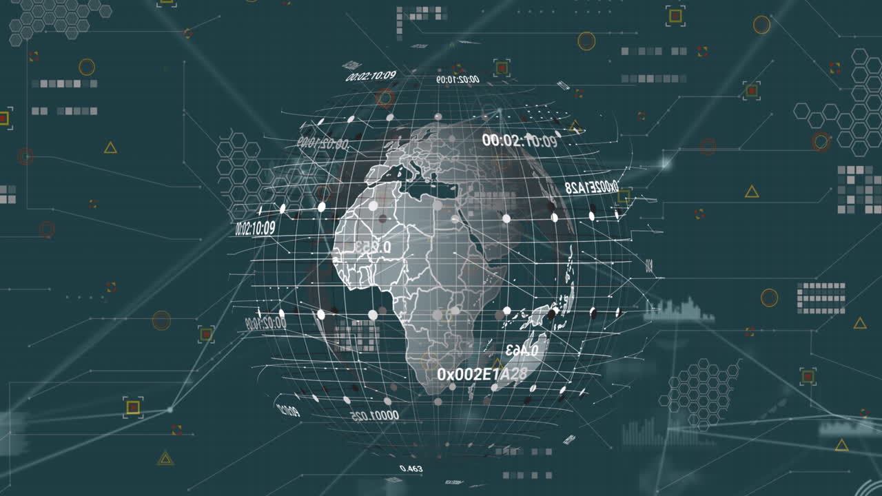 Animation of network of connections with data processing over globe