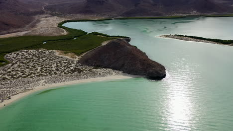 aerial view of the turquoise waterscape of balandra beach in la paz city, baja california sur, mexico