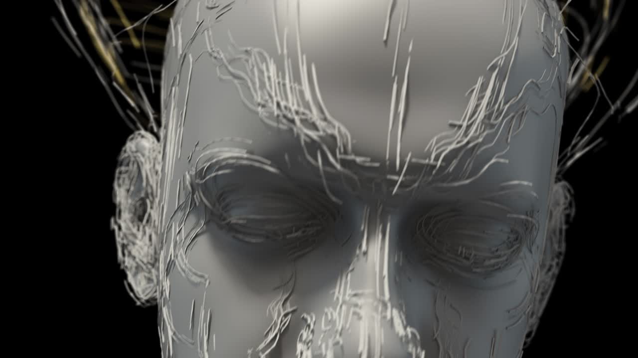 un robot biónico avanzado mueve su cabeza al azar - bucle de animación 3d 4k