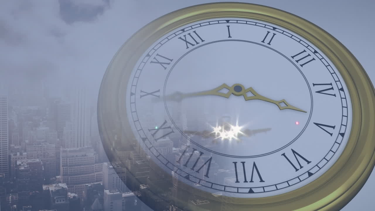 анимация самолета над тиканьем часов.