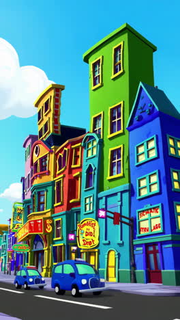 colorful cartoon cityscape with kids
