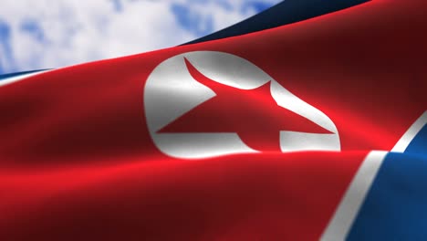 north korea flag waving in the wind with highly detailed fabric texture. seamless loop stock video