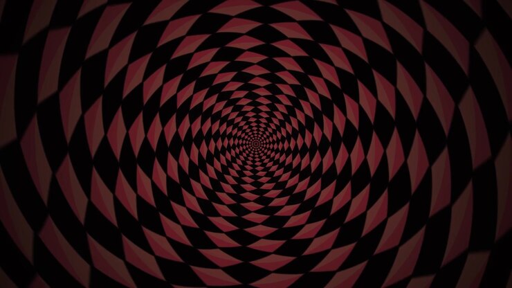 Padrão Espiral Geométrico Rotativo Abstrato em Vermelho e Preto