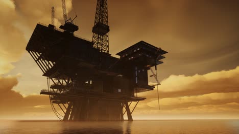 offshore jack up rig in the middle of the sea at sunset time