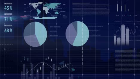 animation of data processing over cityscape