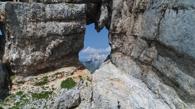 Aerial Drone Shot of a Mountain Scenery with a Hole, 4k UHD