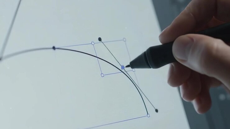 Graphic designer che utilizza una tavoletta grafica per modificare grafica vettoriale al computer