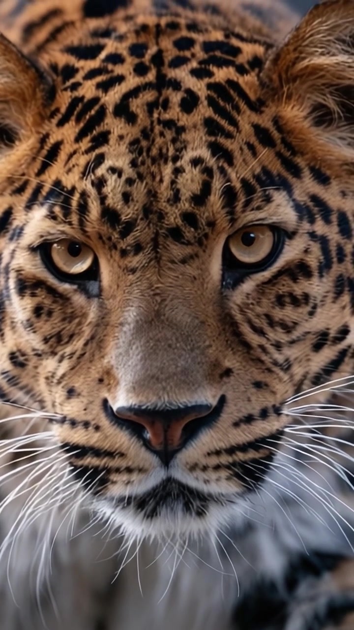 Bir leoparın büyüleyici bakışının nefes kesici yakın çekimi, beneklerin karmaşık desenini ve yoğun ifadesini sergileyerek bu görkemli yaratığın zarafetini ve güzelliğini vurguluyor.