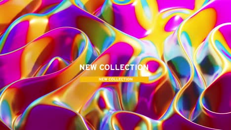 animation of new collection text over moving glowing colorful wave