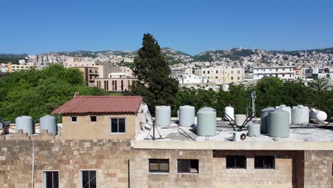 reveal shot of byblos city in lebanon - drone ascending