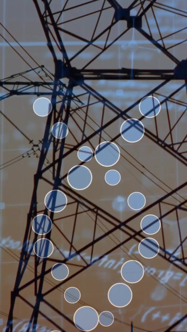 Vertical video: Overlay activating, blue nodes looping down pylon, clustering and mapping data flow