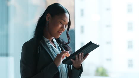 Window,-thinking-and-woman-with-a-tablet