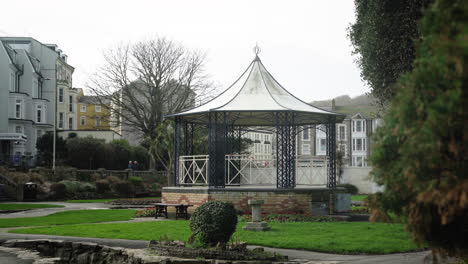 runnymede bandstand - jubilee gardens at ilfracombe, north devon coast, england, united kingdom on a windy day