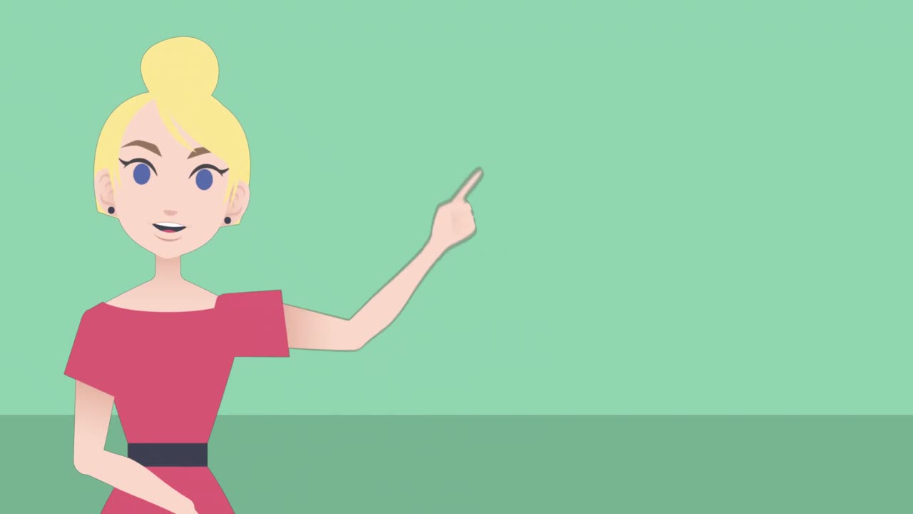 Animation of female teacher talking with copy space on green background