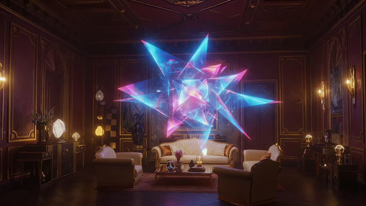A Stunning Transformation: Vibrant Geometric Light Star in an Elegant Living Room Setting Captivates with Its Mesmerizing Colors and Artistic Design