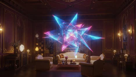 a stunning transformation: vibrant geometric light star in an elegant living room setting captivates with its mesmerizing colors and artistic design