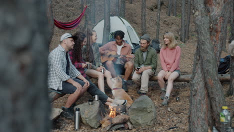 friends camping trip by the campfire