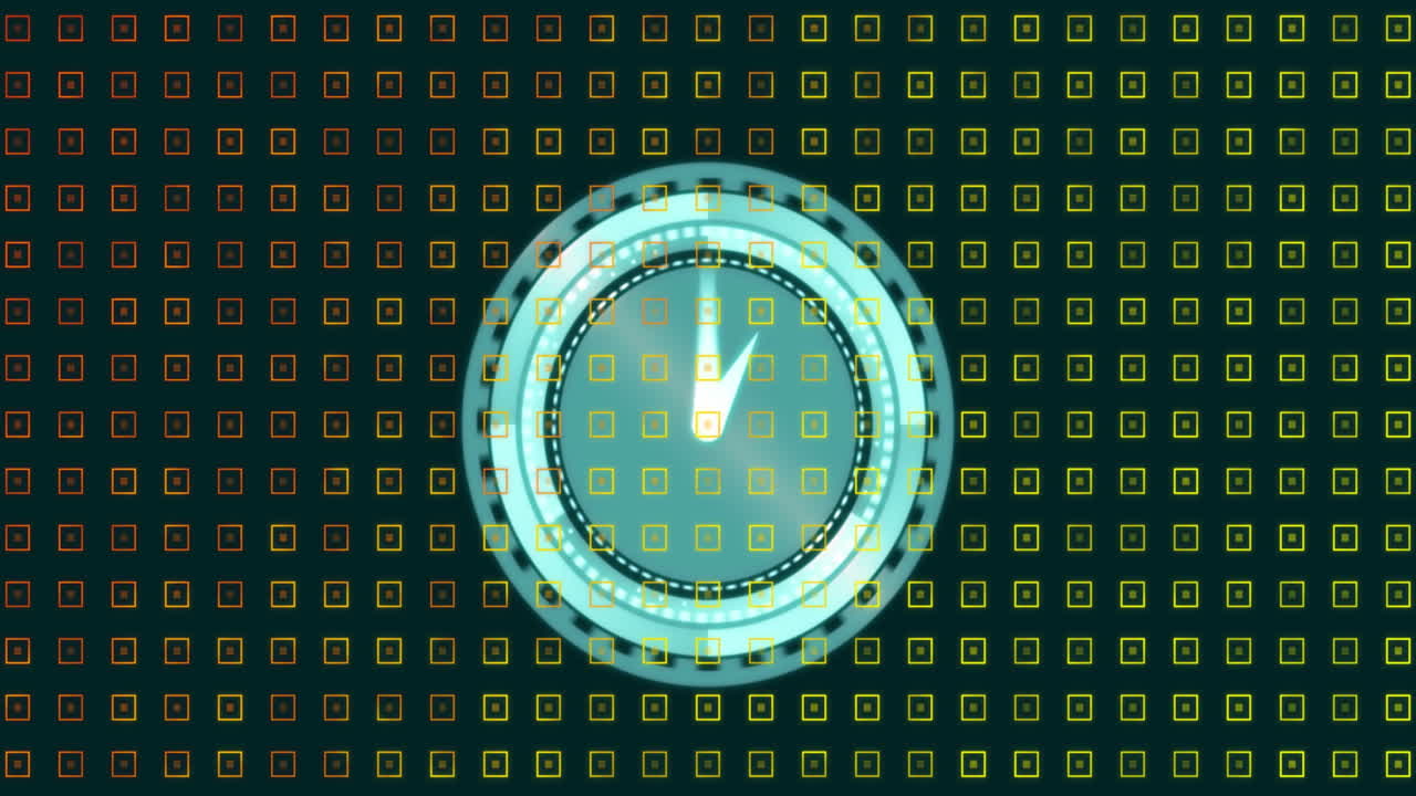 animación de reloj de tic-tac sobre formas abstractas en un patrón sin costuras contra un fondo negro