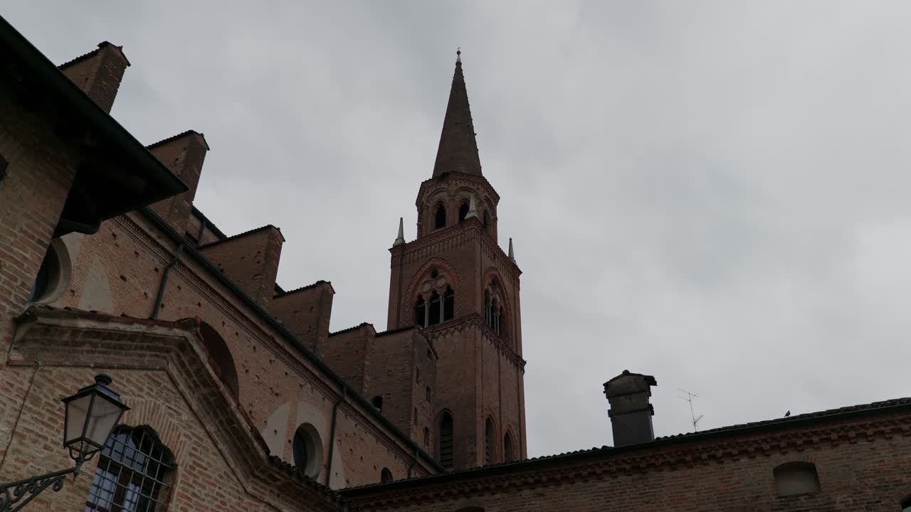 The Bell Tower Of St Andrew Cathedral In Mantua, Mantova Lombardy In Italy. Low Angle
