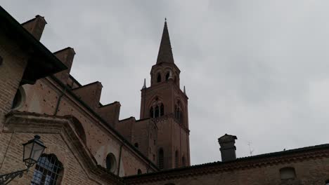 the bell tower of st andrew cathedral in mantua, mantova lombardy in italy. low angle