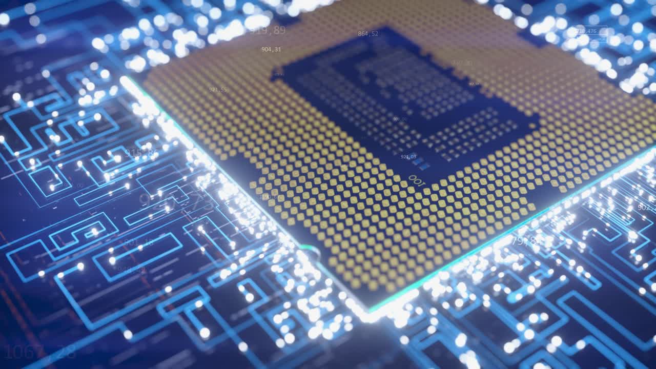 chip de computadora de alta tecnología y placa de circuitos