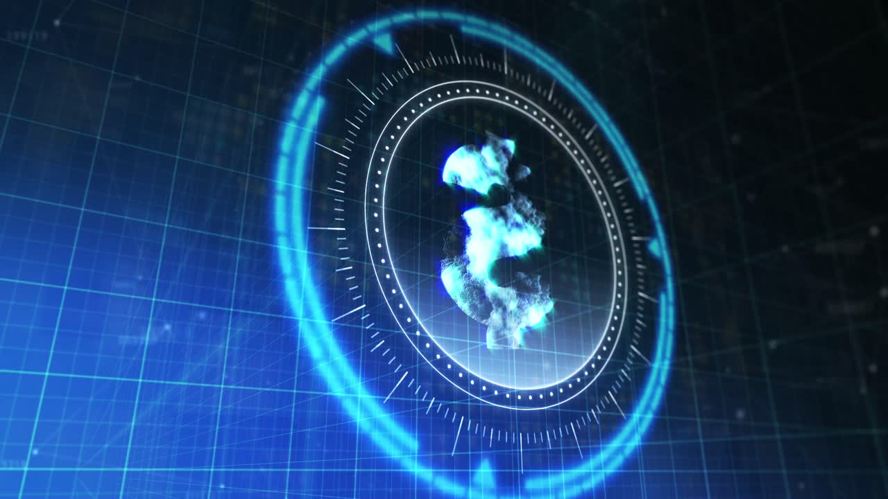 Animation of processing circle with rotating dollar over blue and black digital space